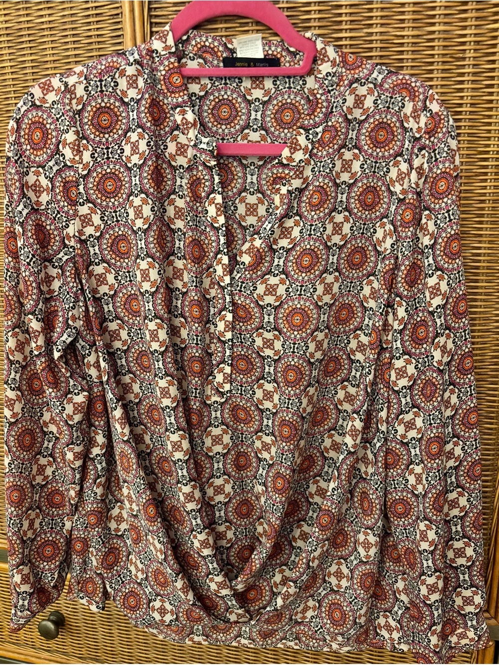 Printed Medallion Long-Sleeve Blouse - Pink & Orange